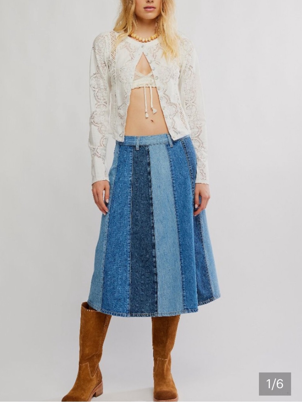 Free People Sunbeam Denim Midi Skirt